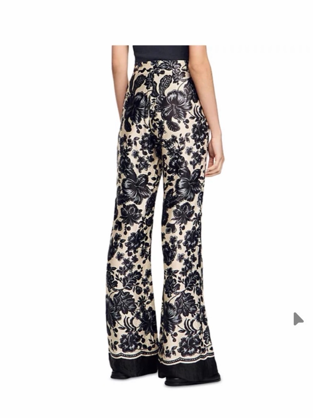 Sandro Black Floral Jacquard Wide-Leg Pants on Cream